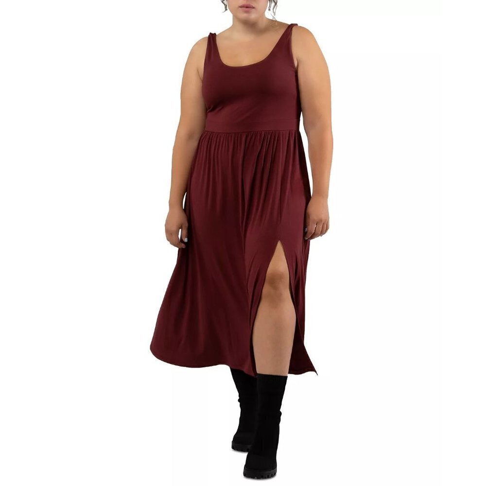 Black Tape Womens Trendy Plus‎ Size 1X Sleeveless Side-Slit Midi Dress Red Rust